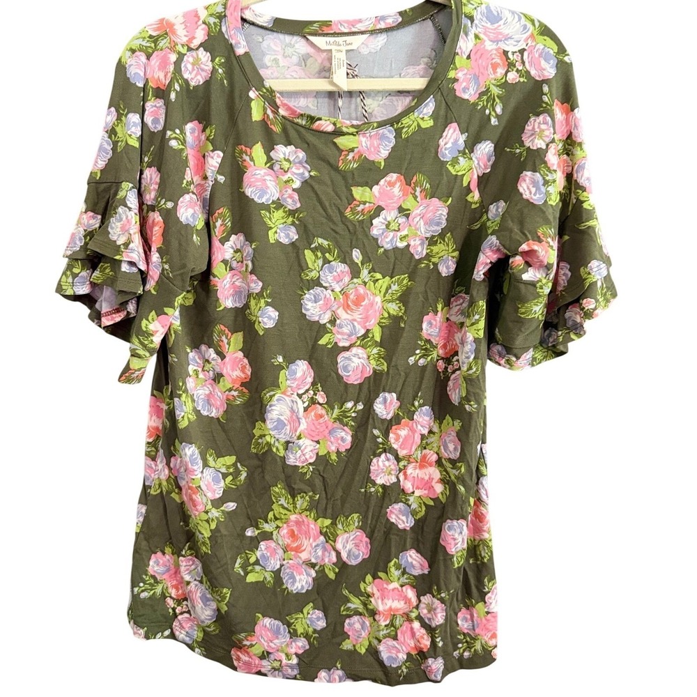 Matilda Jane Floral Ruffle Sleeve Tunic Top Green Pink Lavender Size‎ Medium